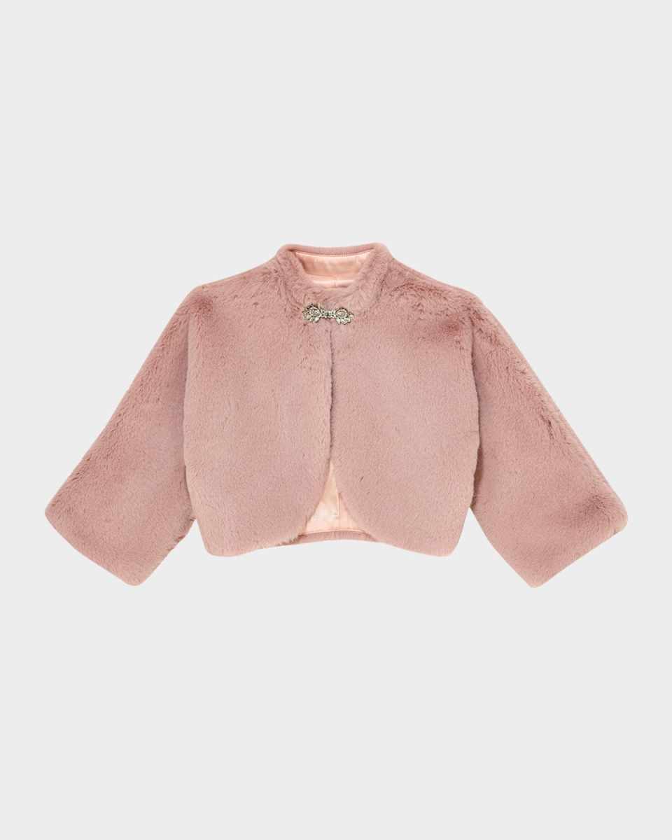 Girl's Promenade Faux Fur Bolero Jacket, Size 2-11